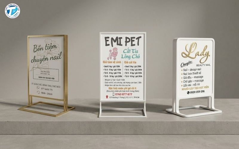 Bảng hiệu đứng 2 mặt bằng sắt hộp và tôn in decal